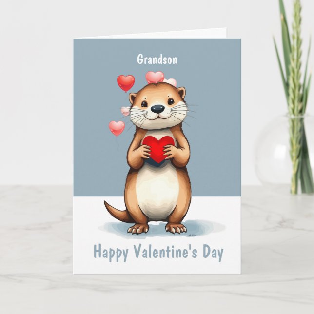 Valentine Love Fun Cute Otter Love You Grandson Helgkort (Framsida)