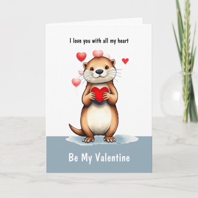 Valentine Love Fun Otter Animal Love Heart Helgkort (Framsida)