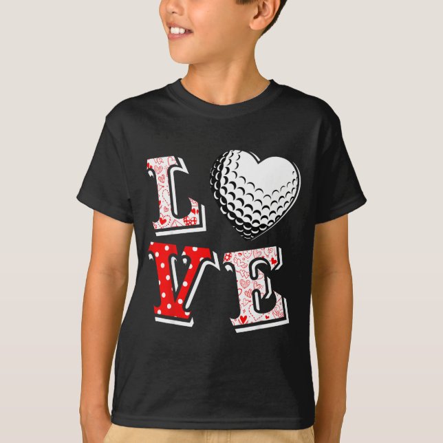 Valentine Love Golf Heart Valentine Day Women Men  T Shirt (Framsida)