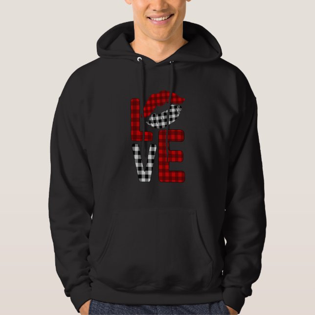 Valentine Love Lips Striped Plaid Hoodie (Framsida)