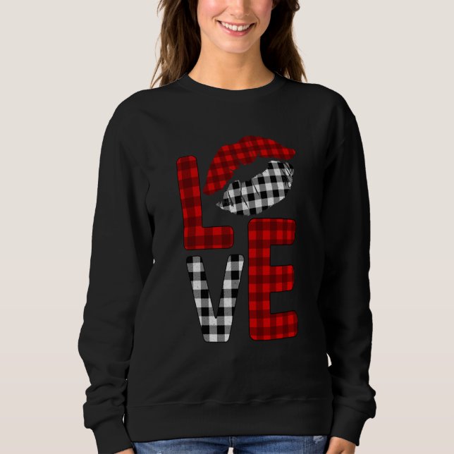 Valentine Love Lips Striped Plaid T Shirt (Framsida)