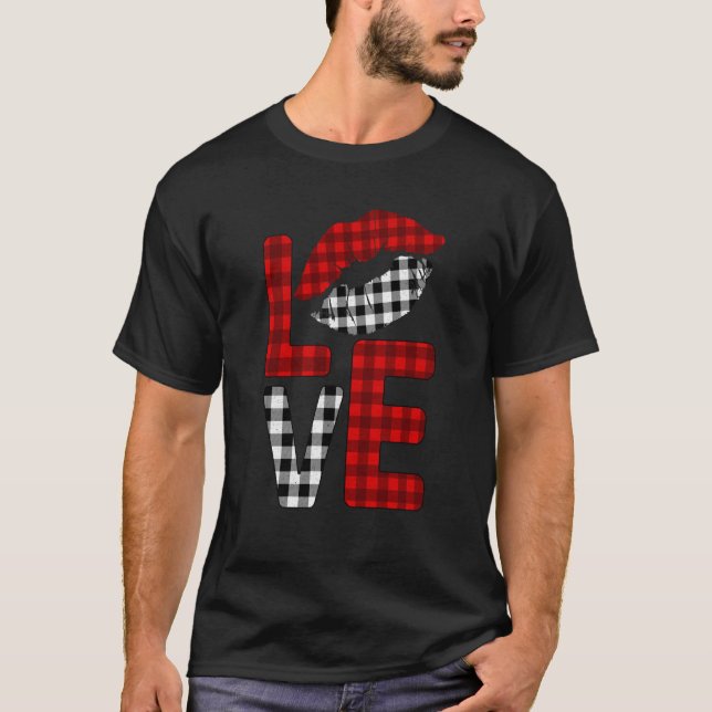 Valentine Love Lips Striped Plaid T Shirt (Framsida)