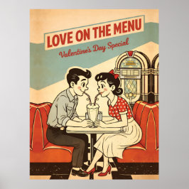 Valentine - Love on the Menu Retro Soda Shop Poster
