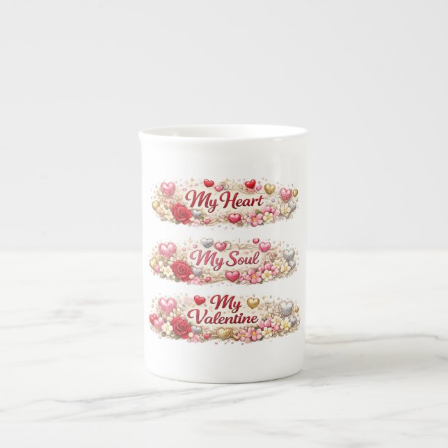 Valentine Love, Romantic Gift Benporslin Mugg (Framsidan)