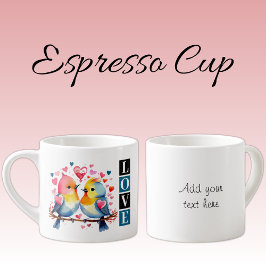 Valentine lovebirds custom text blue espressomugg