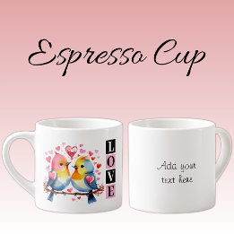 Valentine lovebirds custom text pink espressomugg