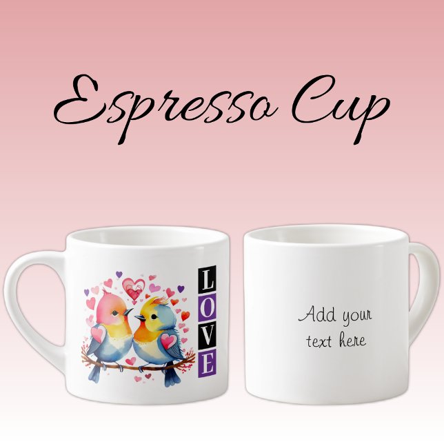 Valentine lovebirds custom text purple espressomugg (Skapare uppladdad)
