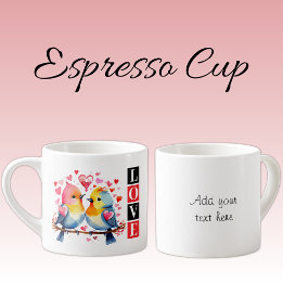 Valentine lovebirds custom text red espressomugg