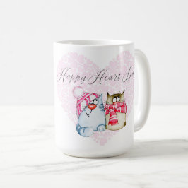 Valentine - Lycklig Heart Day Tecknad Cat Heart Kaffemugg