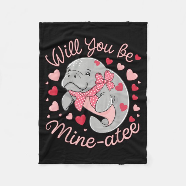 Valentine Manatee Cute Animal Hearts Will You Be M Fleecefilt (Framsidan)