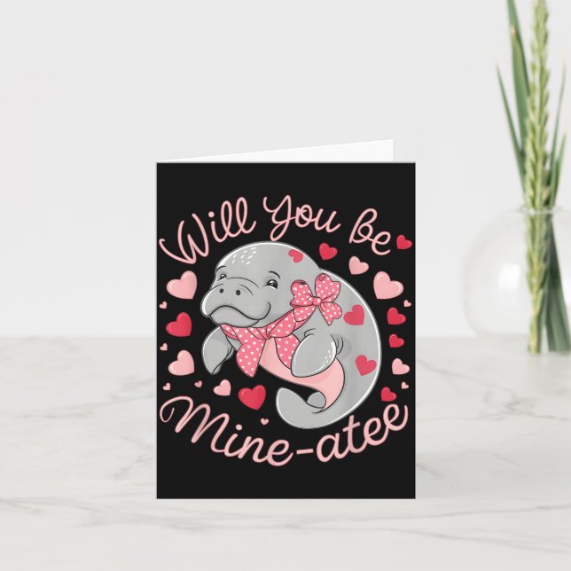 Valentine Manatee Cute Animal Hearts Will You Be M Kort (Framsida)