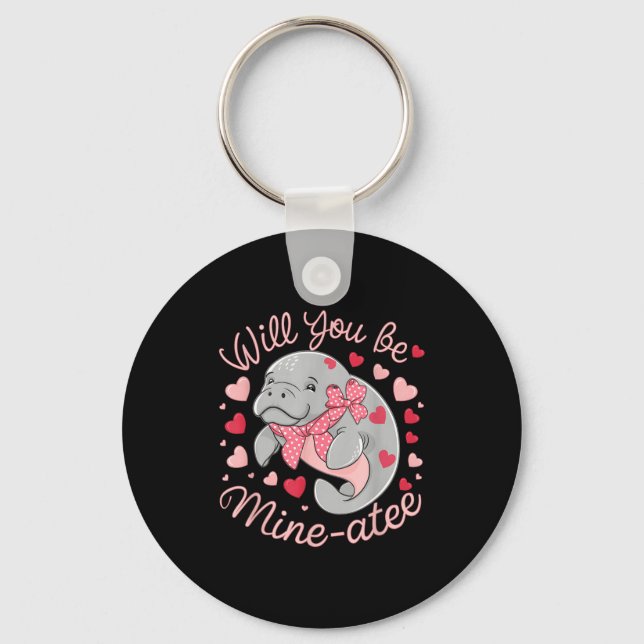 Valentine Manatee Cute Animal Hearts Will You Be M Nyckelring (Framsida)