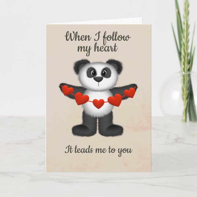 Valentine Message Panda Bear String of Red Hearts Helgkort (Framsida)