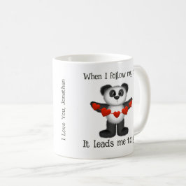 Valentine Message Panda Bear String of Red Hearts Kaffemugg