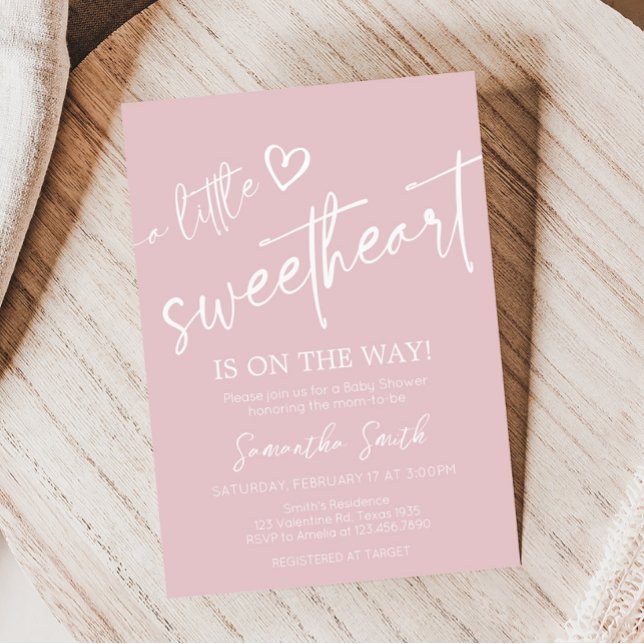 Valentine Minimalist Heart Baby Shower Inbjudningar (Pink A Little Sweetheart Baby Shower Invitation)