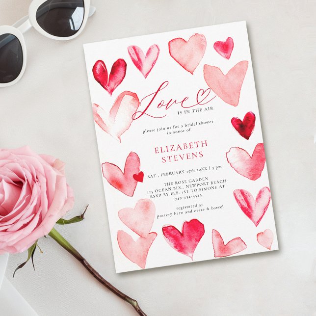 Valentine Modern Whimsical Hearts Möhippa Inbjudningar (valentine bridal shower invitations whimsical hearts watercolor elegant modern love)
