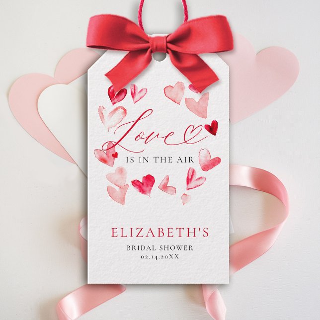 Valentine Moderna Whimsical Hjärtan Bröllopsdusch Presentetikett (valentine bridal shower gift tag brunch watercolor hearts love in the air garden party)