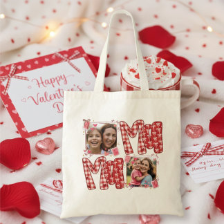 Valentine Mom and Child Photo Red Plaid Hearts Tygkasse