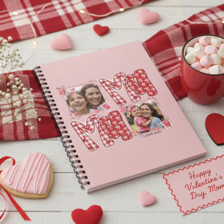 Valentine Mom and Child Pink Red Plaid Hearts Anteckningsbok
