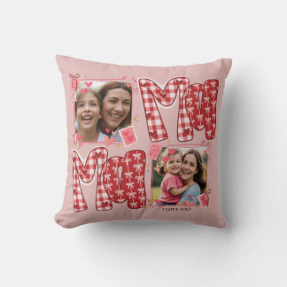 Valentine Mom and Child Pink Red Plaid Love Hearts Kudde