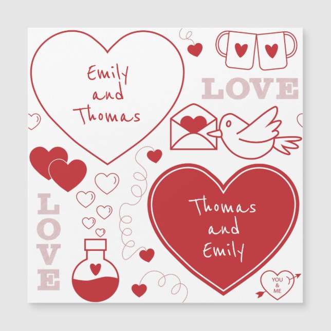 Valentine Mönster Magnetic Card - Red on White (Framsida)