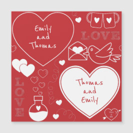 Valentine Mönster Magnetic Card - Vitt på rött