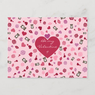 Valentine mönster med björn, ro och hjärta helg vykort
