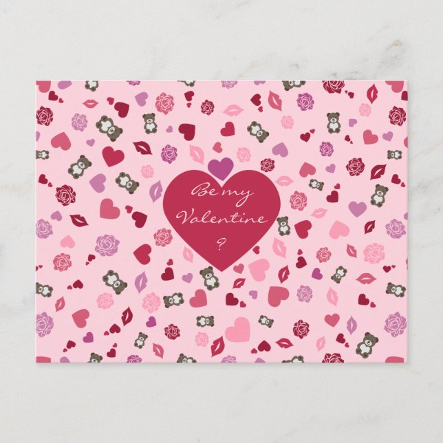 Valentine mönster med björn, ro och hjärta helg vykort (Framsida)