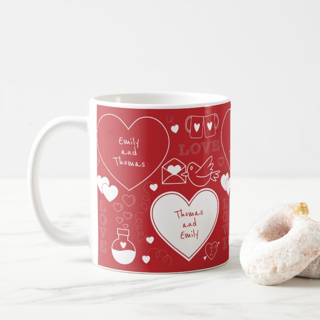 Valentine Mönster Mugg - vit på Röd (Med munk)