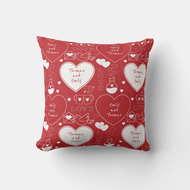 Valentine Mönster Pillow - White on Red Kudde (Framsida)