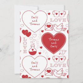 Valentine-mönster Platt gratulationskort -Röd på V Kort