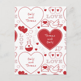 Valentine Mönster vycard - Red on White Vykort