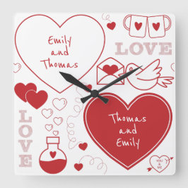Valentine Mönster Wall Clock - Red on White Fyrkantig Klocka