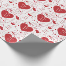 Valentine Mönster Wrapping Papper - Red on White