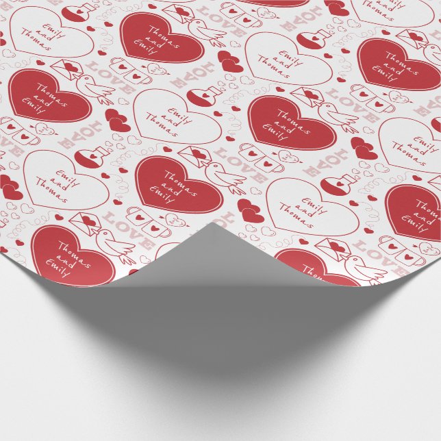 Valentine Mönster Wrapping Papper - Red on White Presentpapper (Hörn)