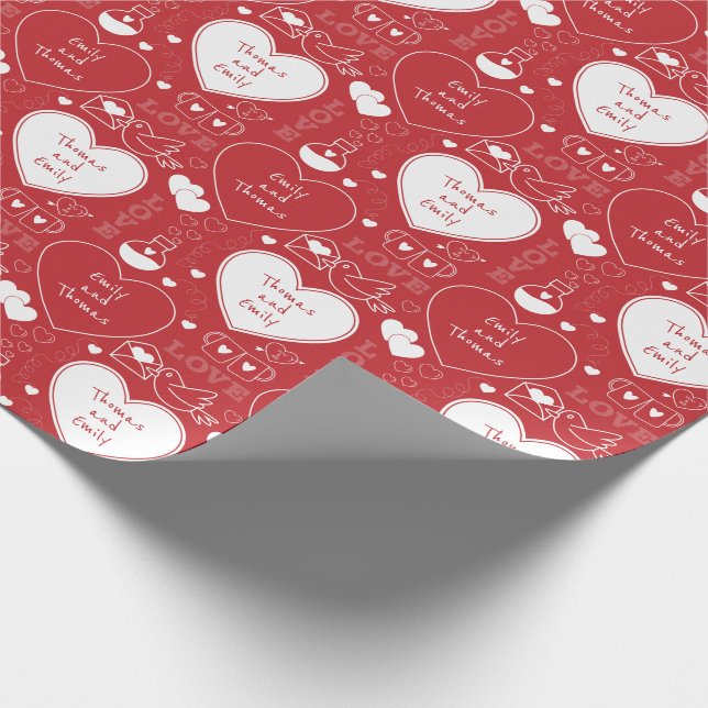 Valentine Mönster Wrapping Papper - vit på röd Presentpapper (Hörn)