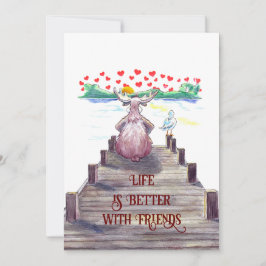 Valentine Moose & Seagull 5x7 Platt Julkort