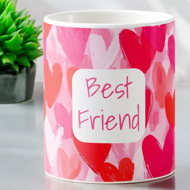Valentine Multi Hearts Mönster Rosa Best Friend Kaffemugg (Skapare uppladdad)