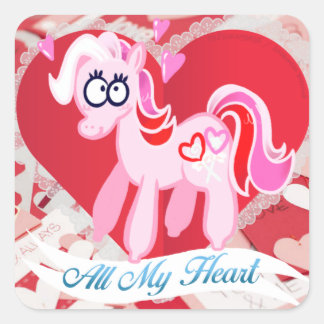 Valentine my Little Pony All my Heart Stickers Fyrkantigt Klistermärke