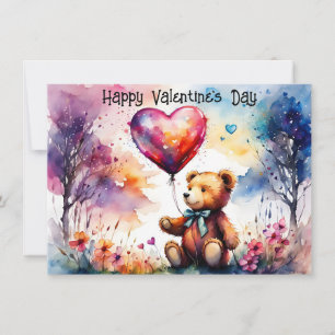 Valentine nallebjörn med hjärtformad ballong julkort