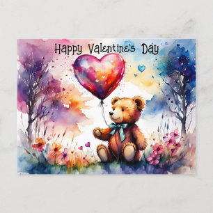Valentine nallebjörn med hjärtformad ballong vykort