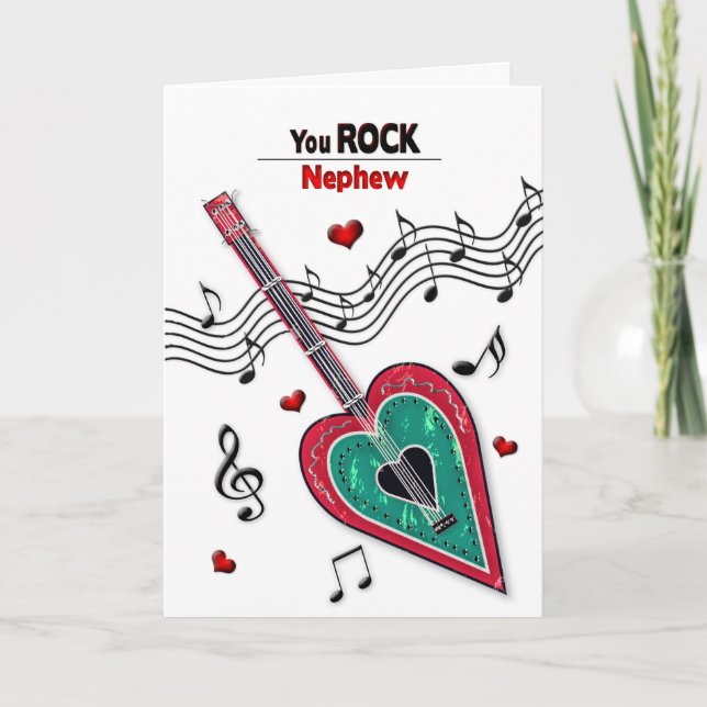 Valentine NephewHeart Guitar Music Helgkort (Framsida)