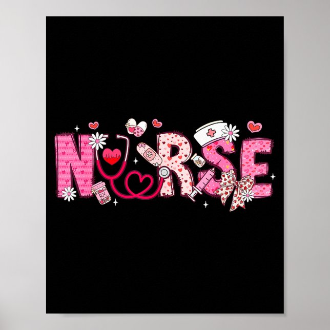 Valentine Nicu Icu Er Rn Nurse Scrub Top Women Gir Poster (Framsidan)