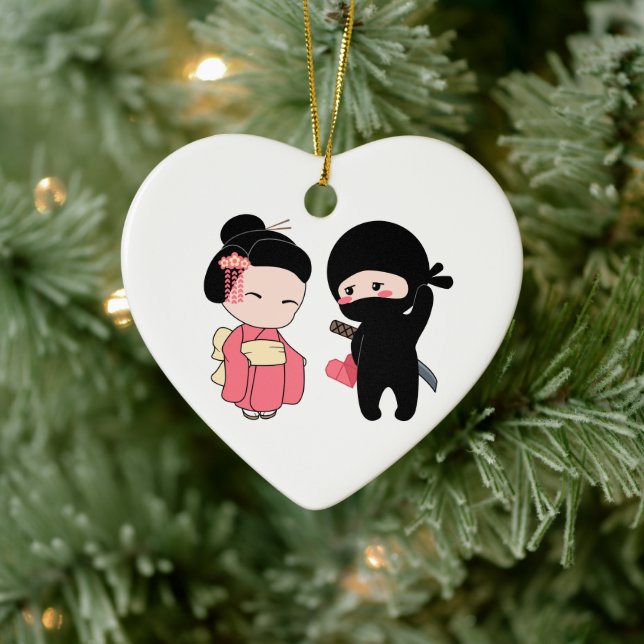 Valentine Ninja och Geisha Julgransprydnad Keramik (Träd)