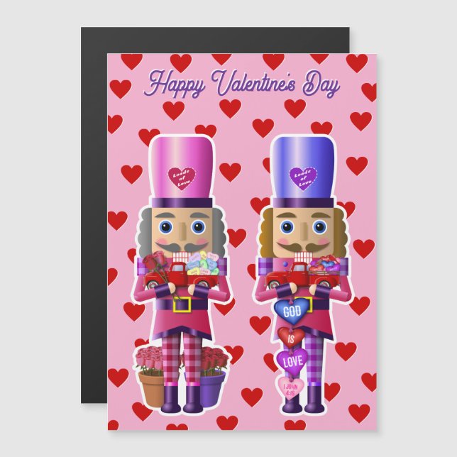 Valentine Nutcrackackers med Little Red Lastbil ma Magnetisk Inbjudningskort (Fram/baksida)