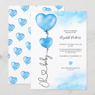 Valentine oh baby kärlek-blåhjärtan babydusch inbjudningar