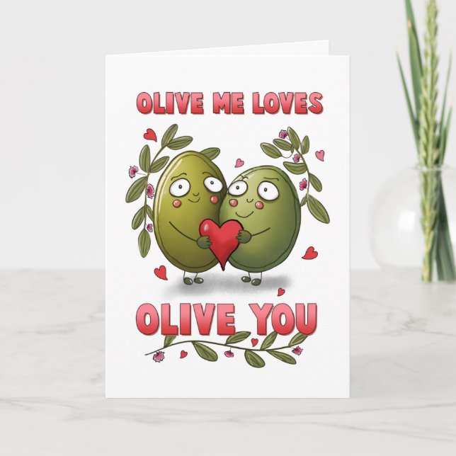 Valentine Olive Me Kärlek du Cute Pun Kort (Framsida)