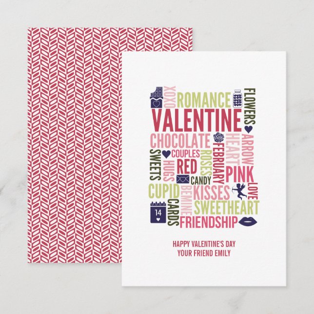 Valentine Ord Classroom Valentine Card Inbjudningar (Fram/baksida)