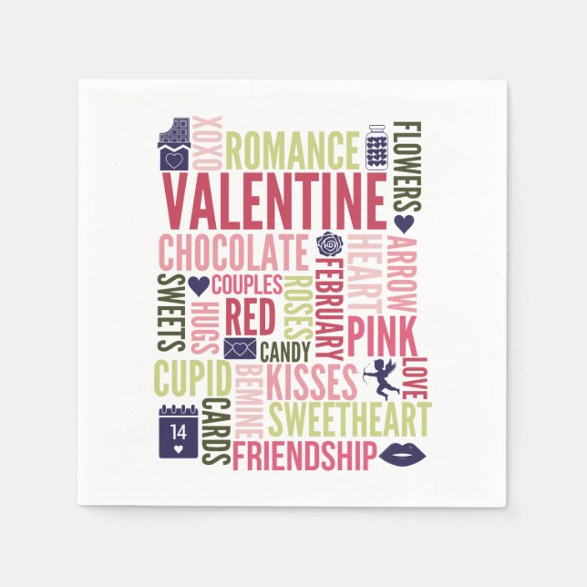 Valentine Ord Valentine Day Papper Napkins Pappersservett (Framsidan)