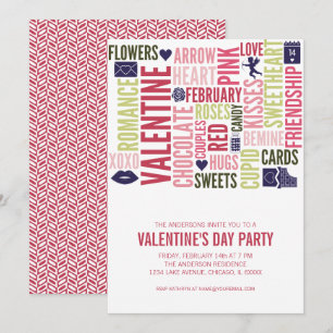 Valentine Ord Valentine Day Party Card Inbjudningar